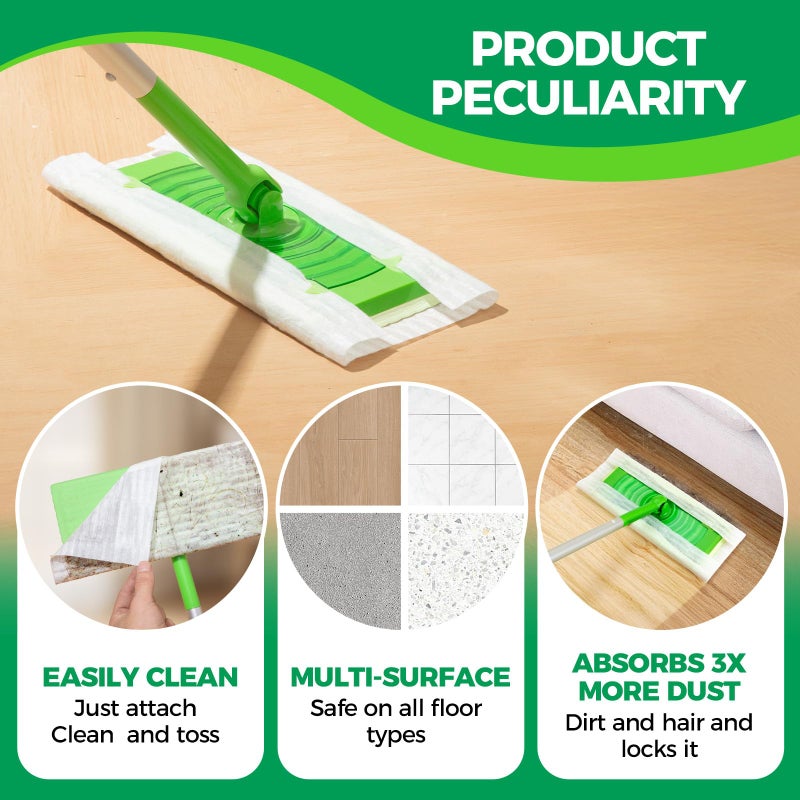 PEACHICHA Dry Sweeping Cloths Mop Refills Disposable Sweeping Cloths Floor Dust Refills Mop Pad, Floor Cloth Refills for Swiffer Standard Sweeper , 7.87x11.81inch,100 Count - Image 3